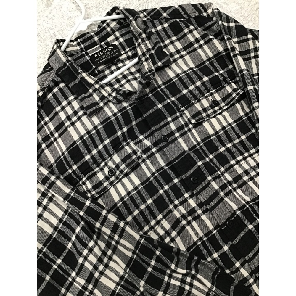 Filson Scout Shirt XXL Black Cream Plaid‎ Button Up Workwear Outdoor Rugged